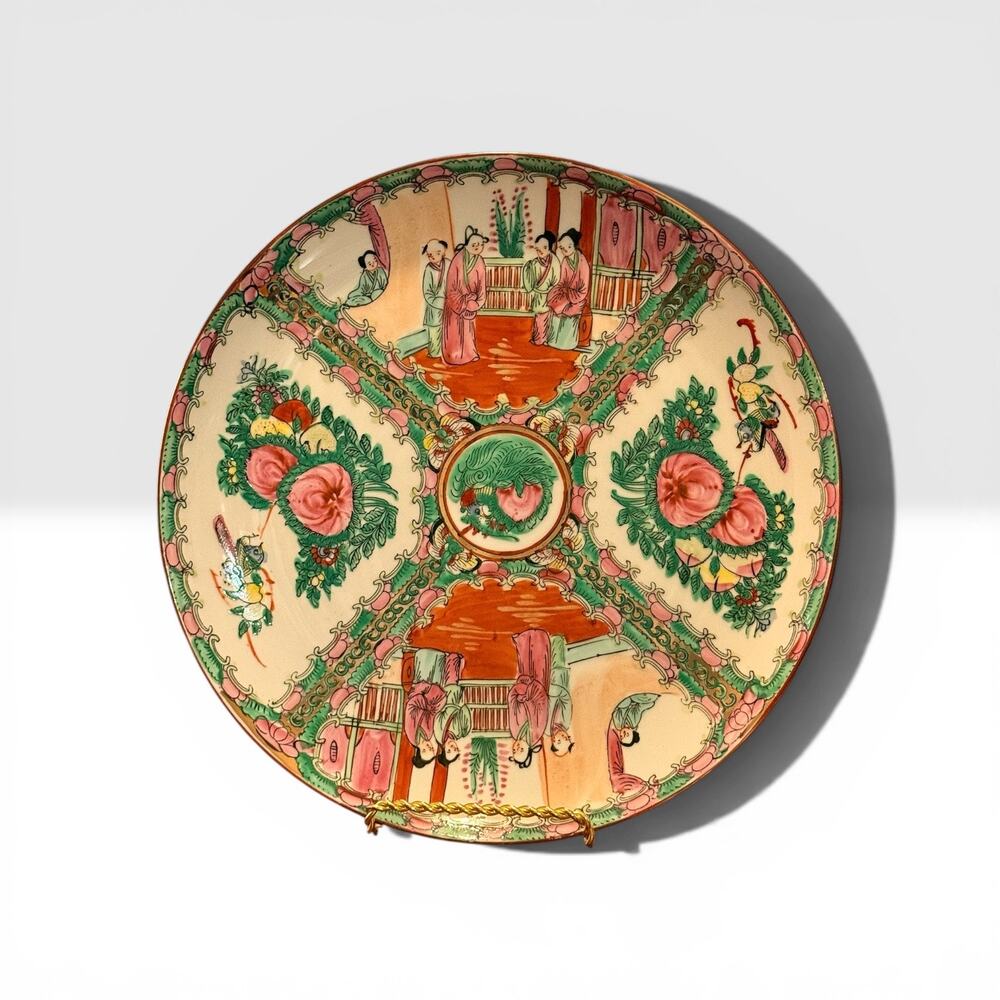 Vintage Chinese Rose Medallion 12” Porcelain Charger Plate